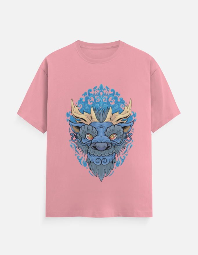Celestial Guardian Lion Graphic T-Shirt – Flamingo