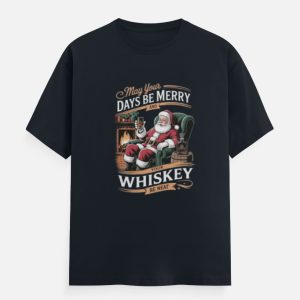 Funny Christmas Santa & Whiskey Graphic T-Shirt