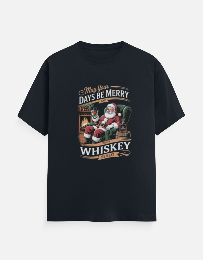 Funny Christmas Santa & Whiskey Graphic T-Shirt