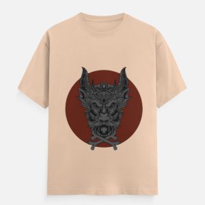 Horned Beast Demon Graphic T-Shirt – Peach Unisex Cotton Crew Neck Tee
