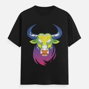 Abstract Multicolor Taurus Bull Printed Cotton T-Shirt