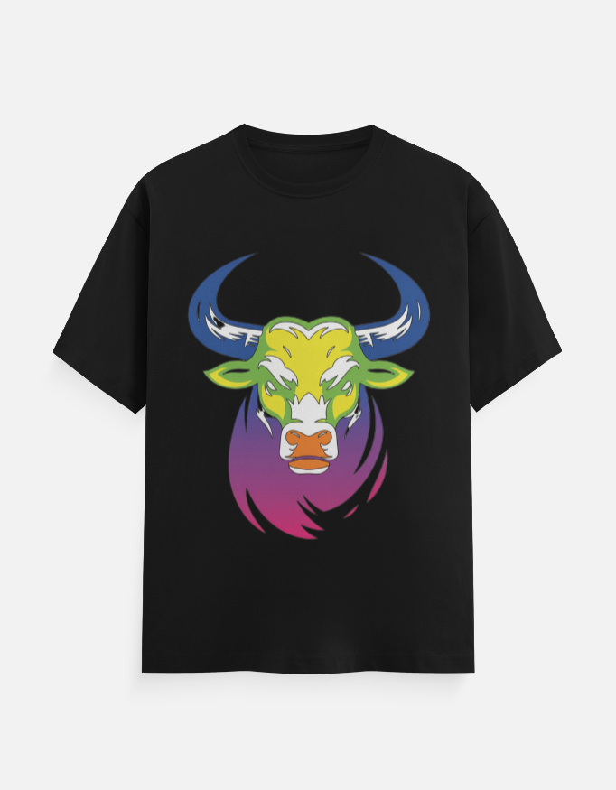 Abstract Multicolor Taurus Bull Printed Cotton T-Shirt
