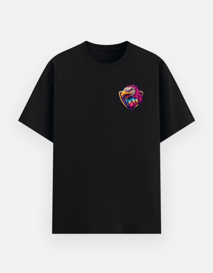 Vibrant Eagle Head Shield Emblem Printed Cotton T-Shirt