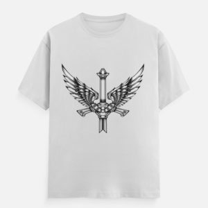Winged Dagger Graphic T-Shirt – White Unisex Cotton Crew Neck Tee