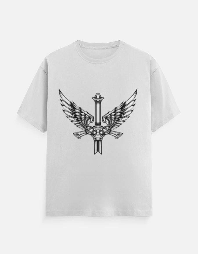 Winged Dagger Graphic T-Shirt – White Unisex Cotton Crew Neck Tee
