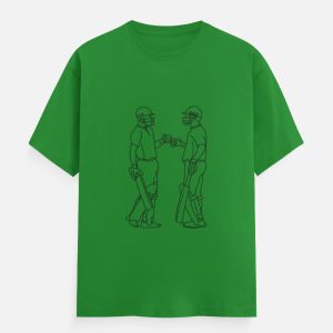 Men's Cricket Graphic T-Shirt – Batsmen Fist Bump Line Art Cotton Tee