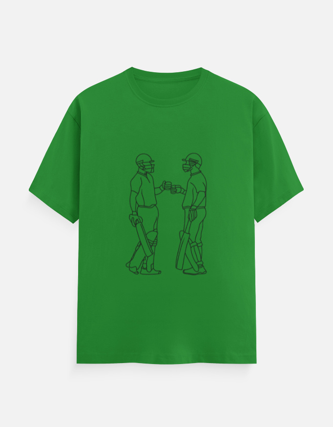 Men's Cricket Graphic T-Shirt – Batsmen Fist Bump Line Art Cotton Tee