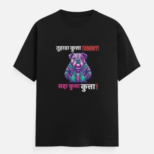 Funny Hindi Dialogue Graphic Tee – Colorful Bulldog Tommy Meme