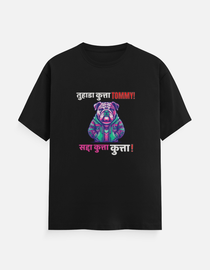 Funny Hindi Dialogue Graphic Tee – Colorful Bulldog Tommy Meme