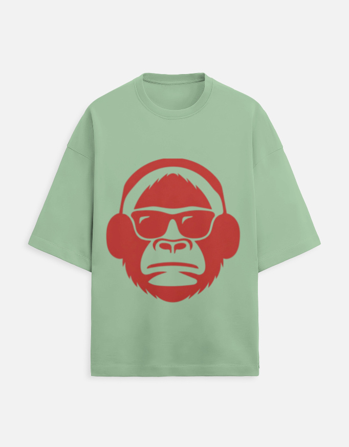 DJ Beats Guy with Headphones Graphic Oversized Terry T-Shirt