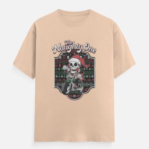 Christmas Biker Santa Skeleton Graphic T-Shirt – Ugly Sweater Style Casual Cotton Tee