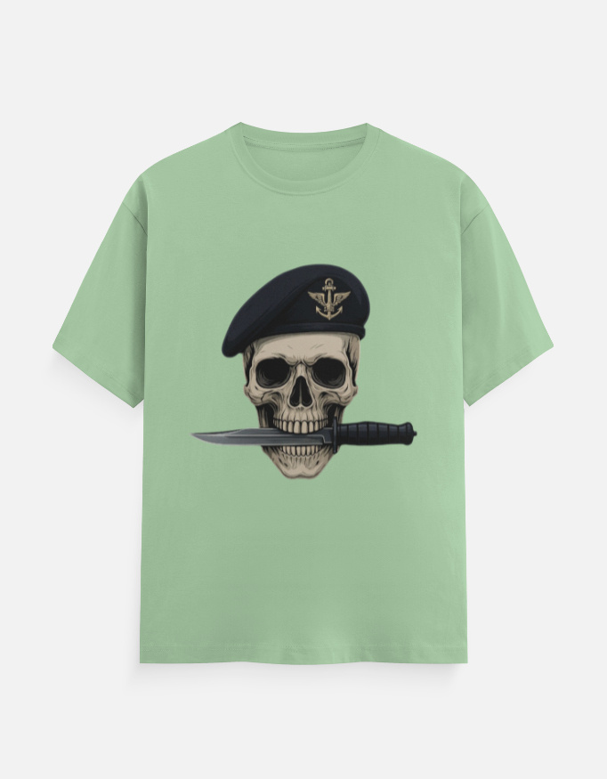 Military Commando Skull Graphic Unisex Crewneck T-Shirt