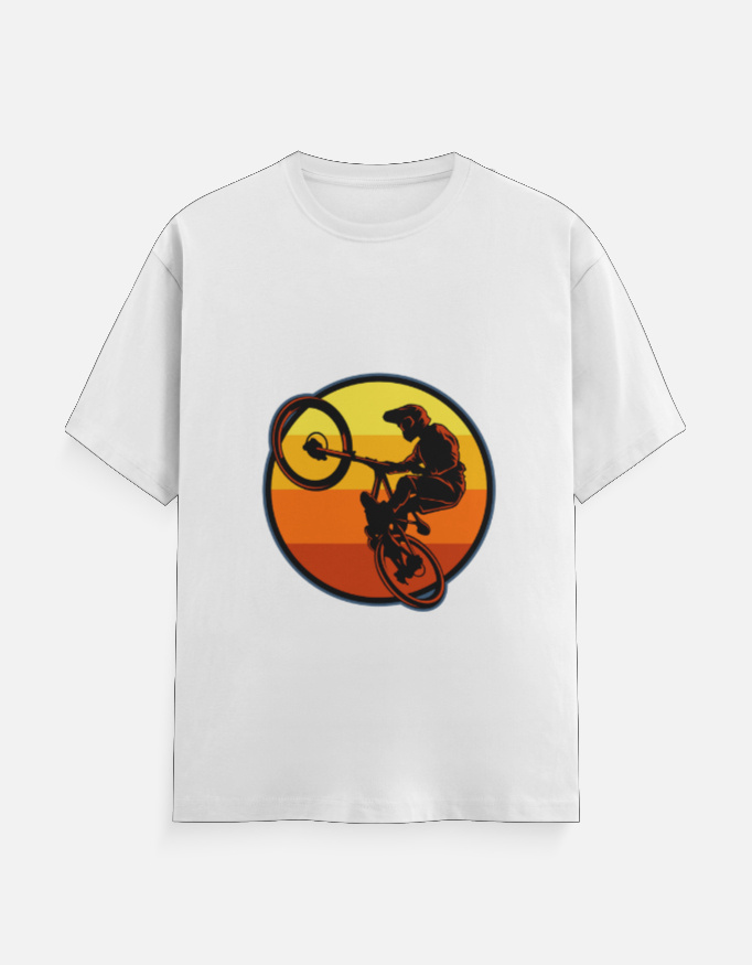 Retro Sunset BMX Stunt Rider Graphic Unisex Classic Crew T-Shirt