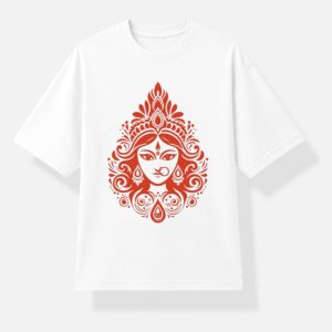 Maa Durga Graphic T-Shirt | Bengali Calligraphy & Trishul Printed Cotton