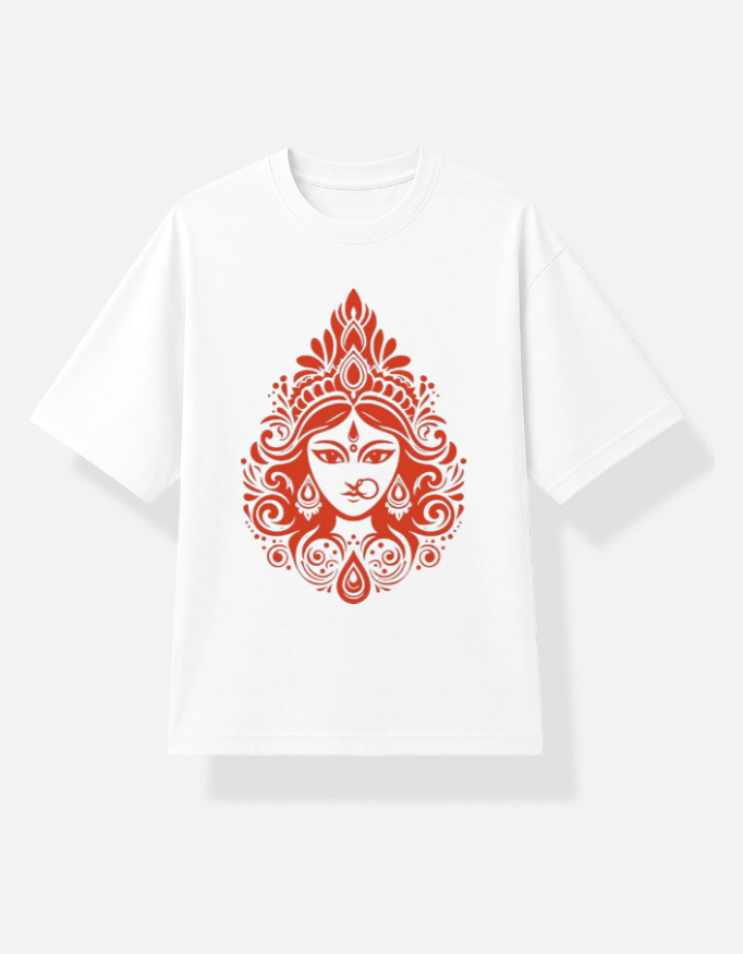 Maa Durga Graphic T-Shirt | Bengali Calligraphy & Trishul Printed Cotton