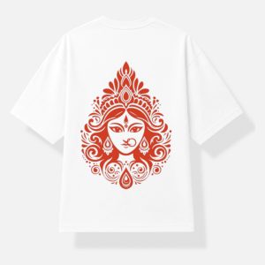 Maa Durga Graphic T-Shirt | Bengali Calligraphy & Trishul Printed Cotton