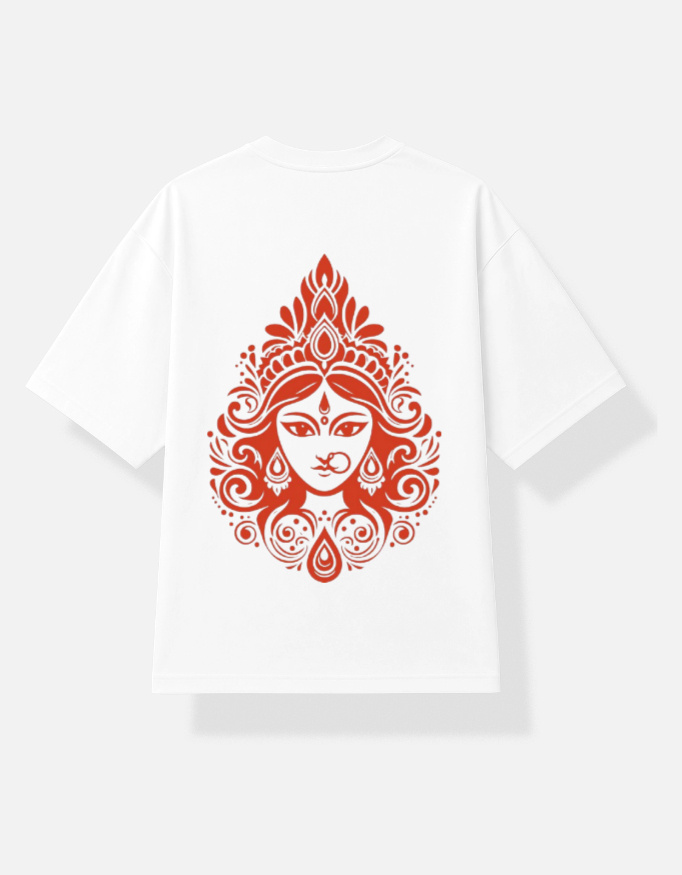 Maa Durga Graphic T-Shirt | Bengali Calligraphy & Trishul Printed Cotton