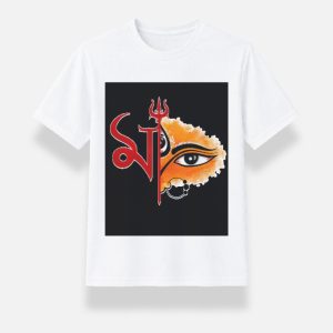 Maa Durga Graphic T-Shirt | Bengali Calligraphy & Trishul Printed Cotton Tee