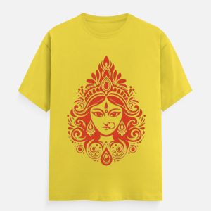 Maa Durga Graphic T-Shirt | Bengali Calligraphy & Trishul Printed Cotton1
