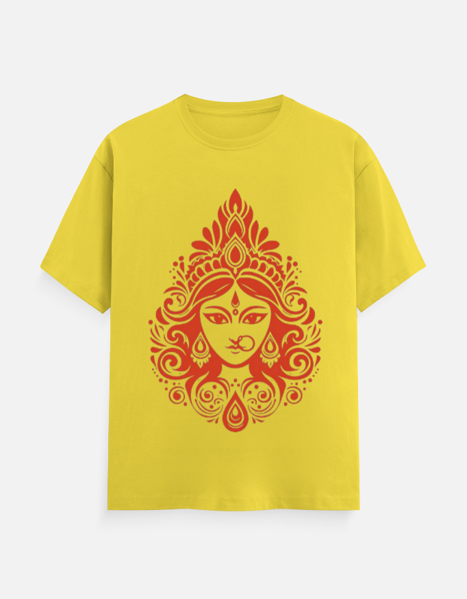 Maa Durga Graphic T-Shirt | Bengali Calligraphy & Trishul Printed Cotton1
